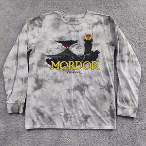 Lord of the Rings Mordor Gray Tie Dye Long Sleeve T-Shirt, Size Large